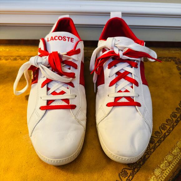 LACOSTE Mens Red & White Observe Lace Off 19Q Streetwear Sneakers Sz 11 - Picture 1 of 8